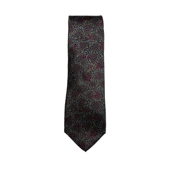 Vintage‎ Yves Saint Laurent Tie Silk 80s Gray Red Teal Geometric Men's - Picture 2 of 5
